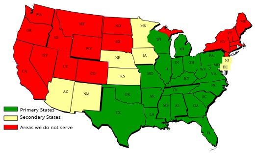 Evergreen Transport service territory map